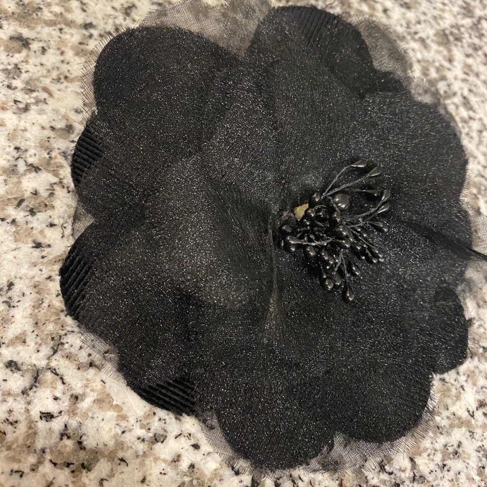 Vintage Black Fabric Large Flower Brooch